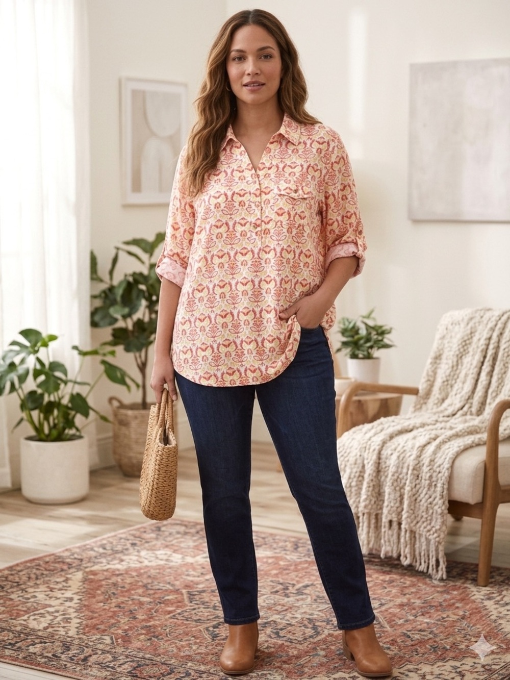 Emily Daniels Coral Patterned Button-Down Shirt